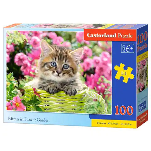 ⁨Puzzle 100 pcs - Kitten in flower garden⁩ at Wasserman.eu