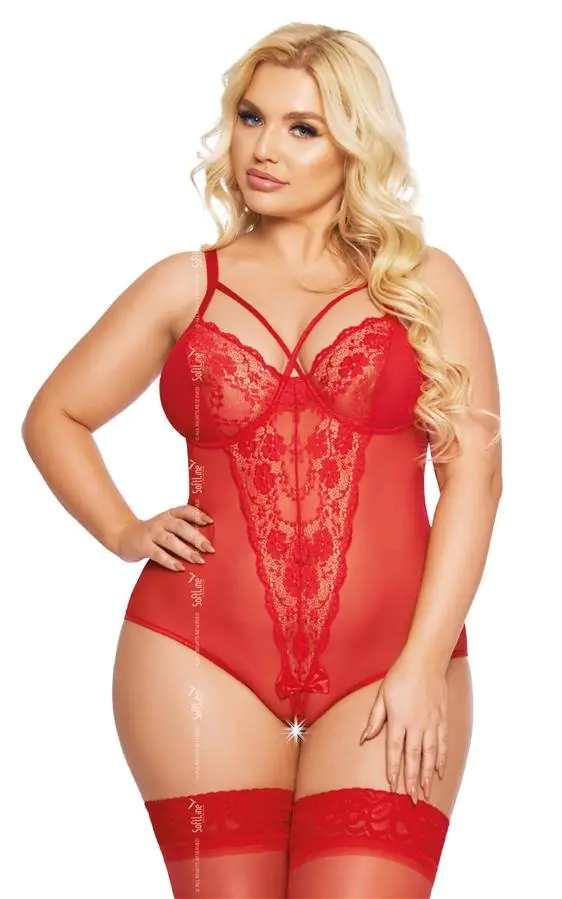 ⁨Amanda czerwony plus size body 1891 (kolor czerwony, rozmiar XL)⁩ w sklepie Wasserman.eu