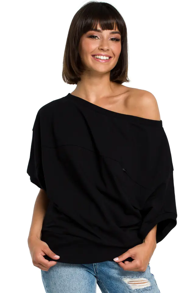 ⁨B079 Bluza z kimonowymi rękawami czarna (kolor czarny, rozmiar L/XL)⁩ w sklepie Wasserman.eu