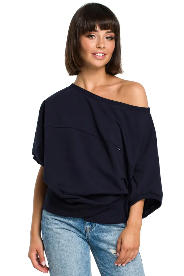 ⁨B079 Bluza z kimonowymi rękawami granatowa (kolor granat, rozmiar L/XL)⁩ w sklepie Wasserman.eu