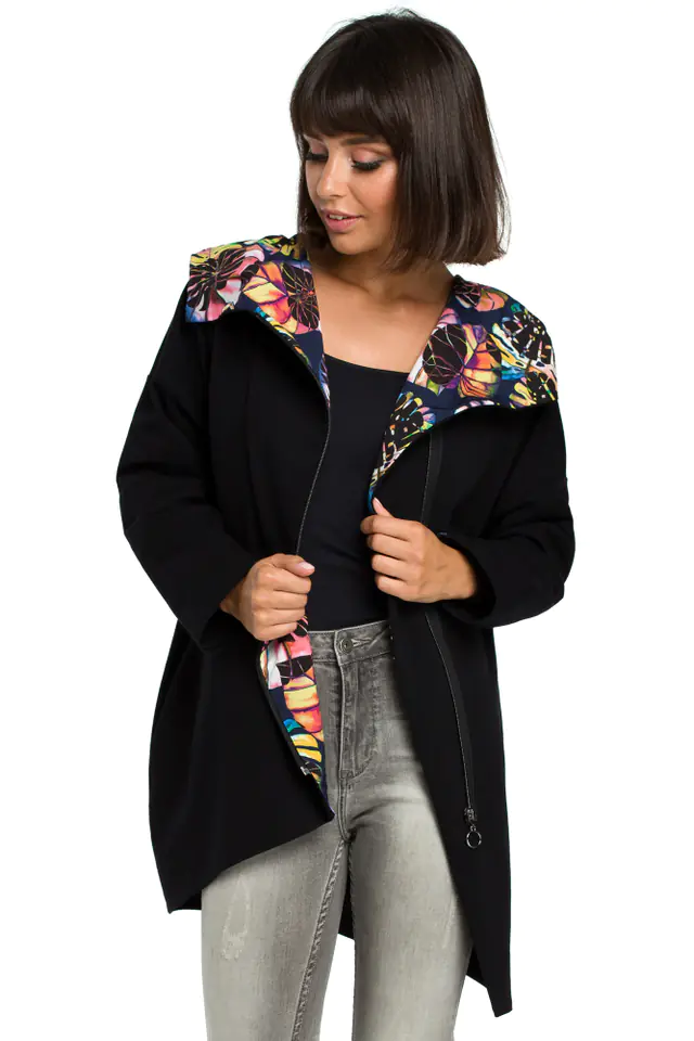 ⁨B091 Bluza z kapturem i zamkiem na skos - czarna (kolor czarny, rozmiar L/XL)⁩ w sklepie Wasserman.eu