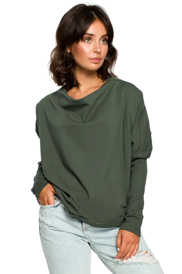 ⁨B094 Bluza z dekoltem z tyłu - khaki (kolor khaki, rozmiar L/XL)⁩ w sklepie Wasserman.eu