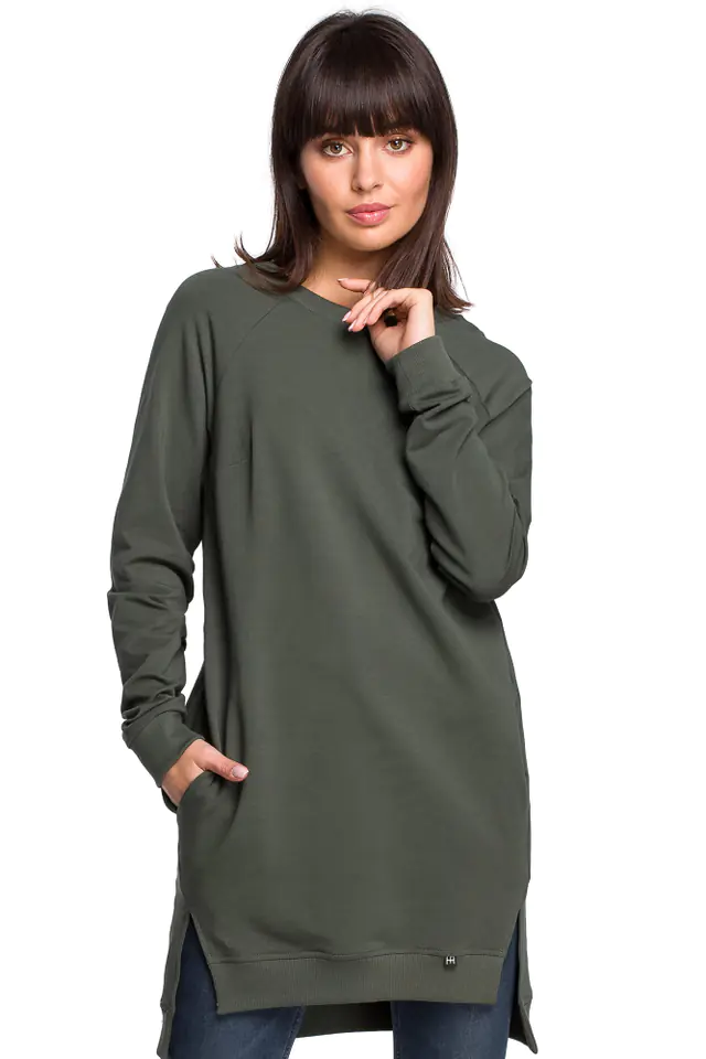 ⁨B101 Bluza - tunika z rozcięciami po bokach - khaki (kolor khaki, rozmiar L)⁩ w sklepie Wasserman.eu