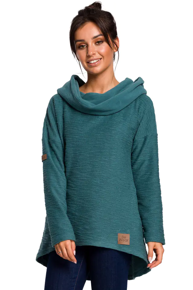 ⁨B131 Sweatshirt with wide collar and hood - turquoise (Turquoise, Size S (36))⁩ at Wasserman.eu