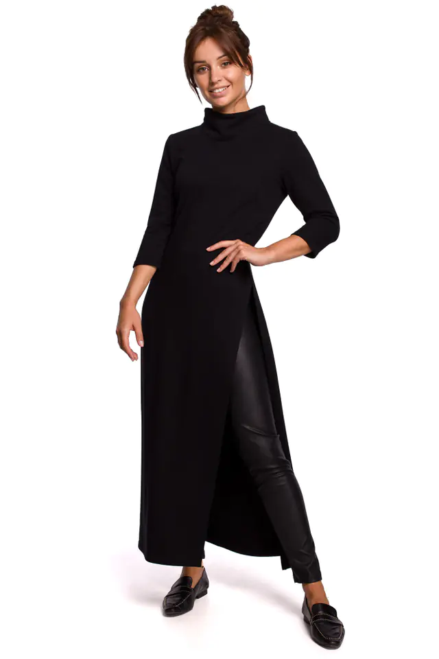 ⁨B163 Long tunic with slit - black (Colour black, Size M (38))⁩ at Wasserman.eu