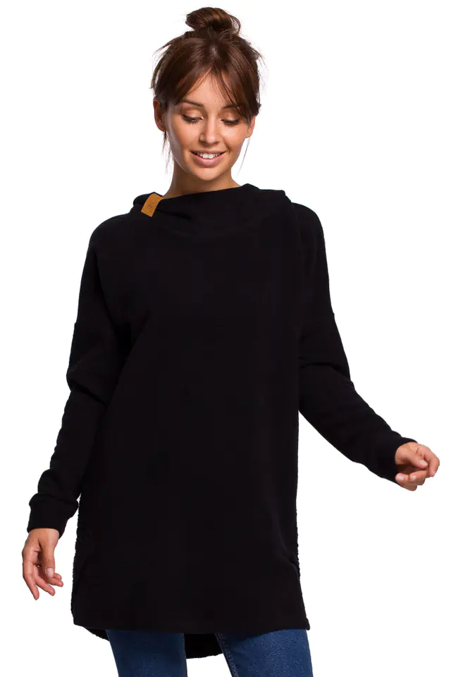 ⁨B176 Sweatshirt with rounded bottom and hood - black (Black, Size L/XL)⁩ at Wasserman.eu