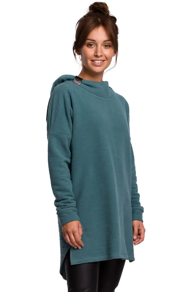 ⁨B176 Bluza z zaokrąglonym dołem i kapturem - turkusowa (kolor turkus, rozmiar L/XL)⁩ w sklepie Wasserman.eu
