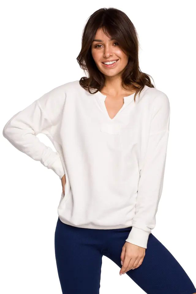 ⁨B225 Bluza z wycięciem w dekolcie - ecru (kolor ecru, rozmiar L)⁩ w sklepie Wasserman.eu