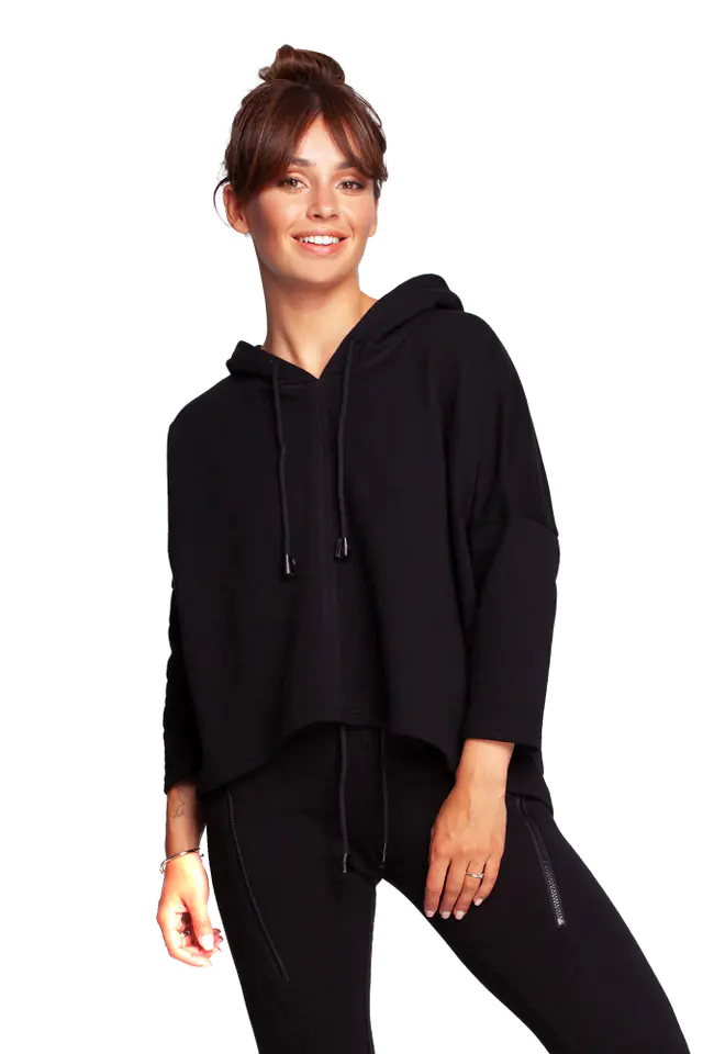 ⁨B239 Bluza o luźnym kroju z kapturem - czarna (kolor czarny, rozmiar L/XL)⁩ w sklepie Wasserman.eu
