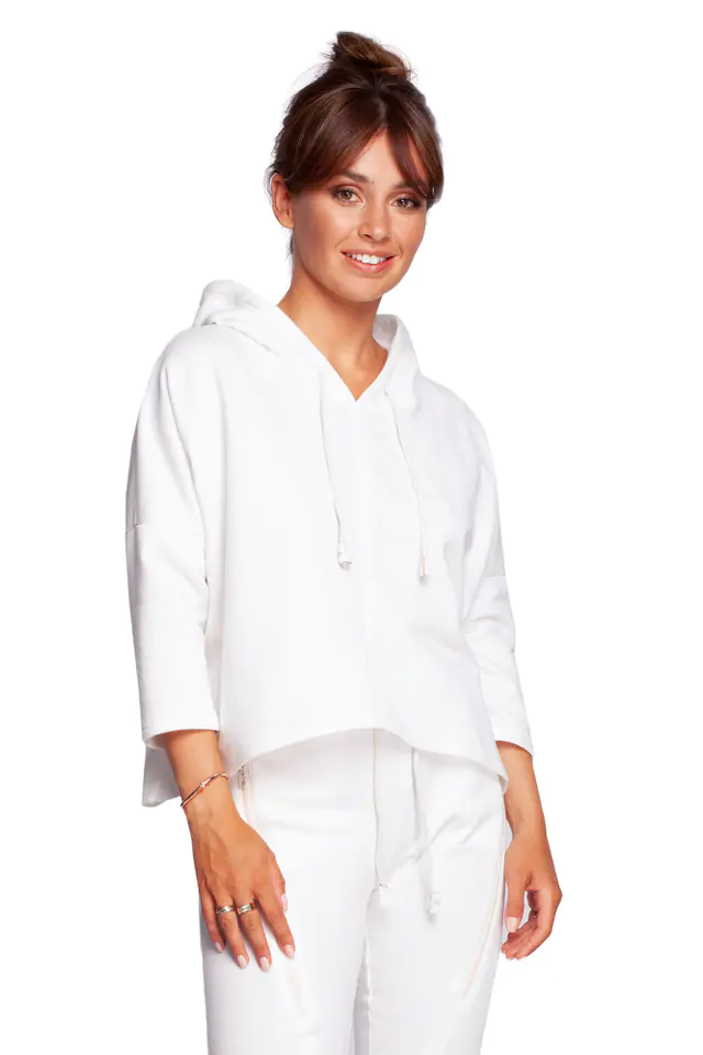 ⁨B239 Bluza o luźnym kroju z kapturem - ecru (kolor ecru, rozmiar L/XL)⁩ w sklepie Wasserman.eu