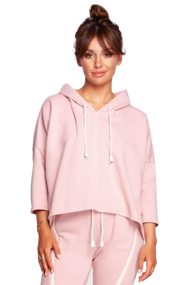 ⁨B239 Bluza o luźnym kroju z kapturem - pudrowa (kolor pudrowy róż, rozmiar L/XL)⁩ w sklepie Wasserman.eu