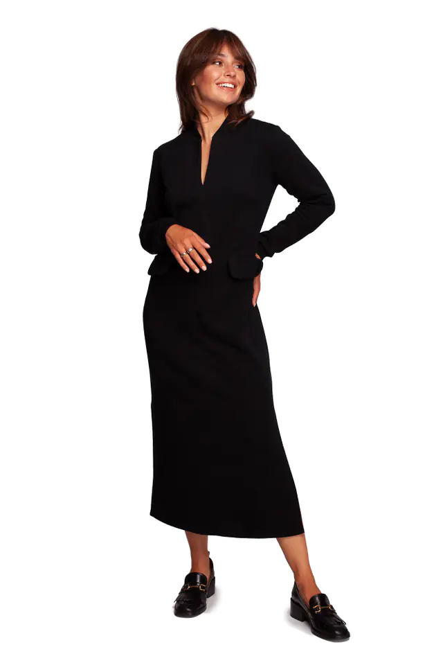 ⁨B242 Sukienka maxi z dekoracyjnymi klapami - czarna (kolor czarny, rozmiar XXL)⁩ w sklepie Wasserman.eu