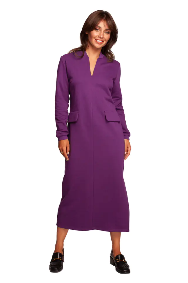 ⁨B242 Sukienka maxi z dekoracyjnymi klapami - purpurowa (kolor purpurowy, rozmiar XL)⁩ w sklepie Wasserman.eu