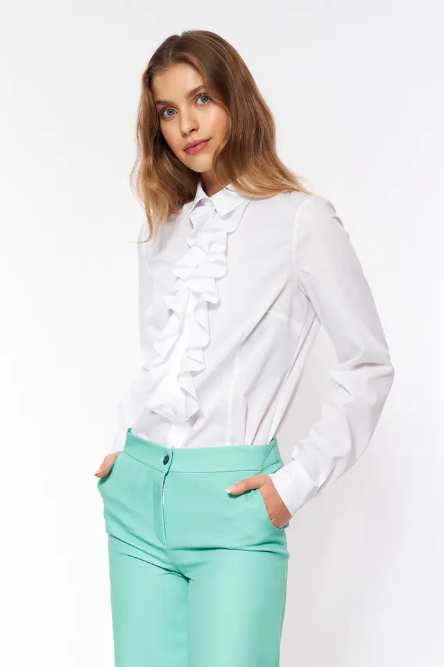 ⁨White shirt with jabot - K68 (Color: white, Size M (38))⁩ at Wasserman.eu