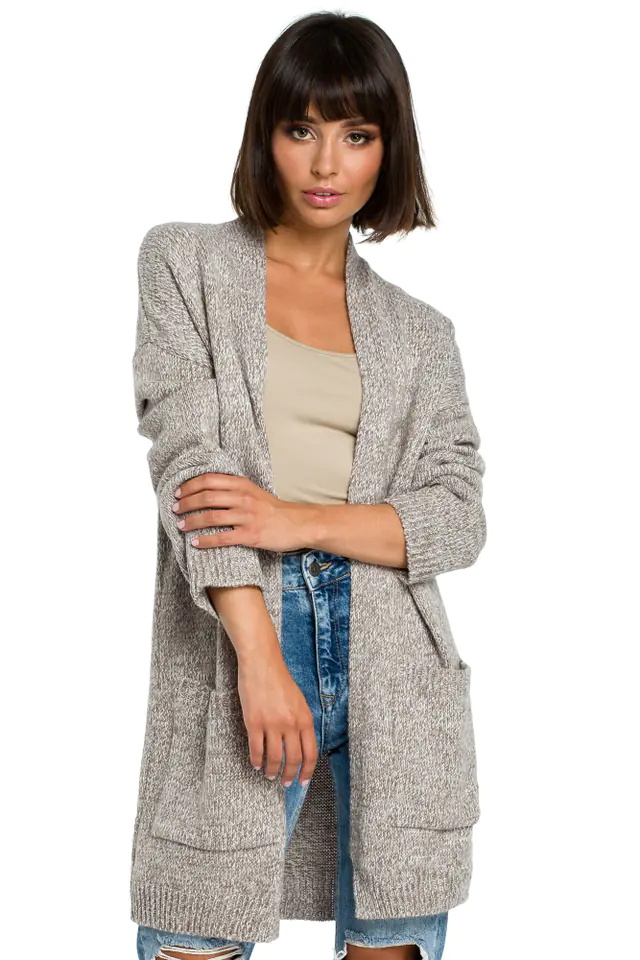 ⁨BK001 Cardigan with pockets - brown melange (Color: brown, One size for one size)⁩ at Wasserman.eu