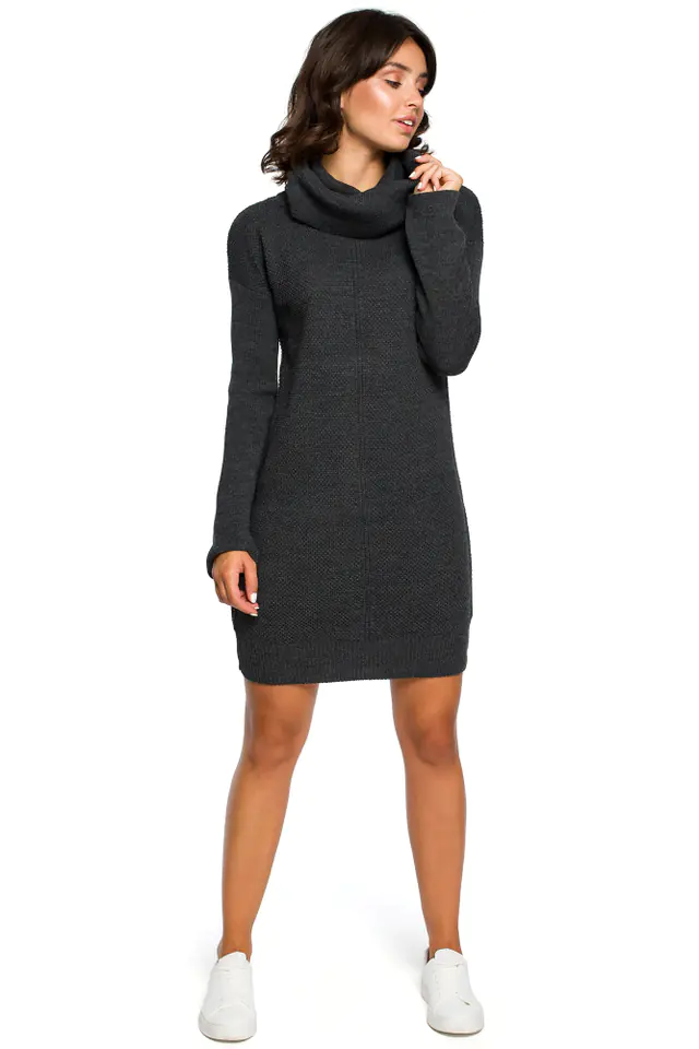 ⁨BK010 Sweater mini turtleneck dress - graphite (Graphite color, Size S-L)⁩ at Wasserman.eu