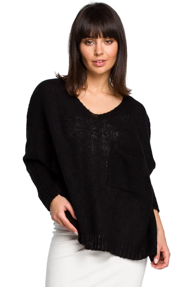 ⁨BK018 Loose sweater with pocket - black (Colour black, Size S-L)⁩ at Wasserman.eu