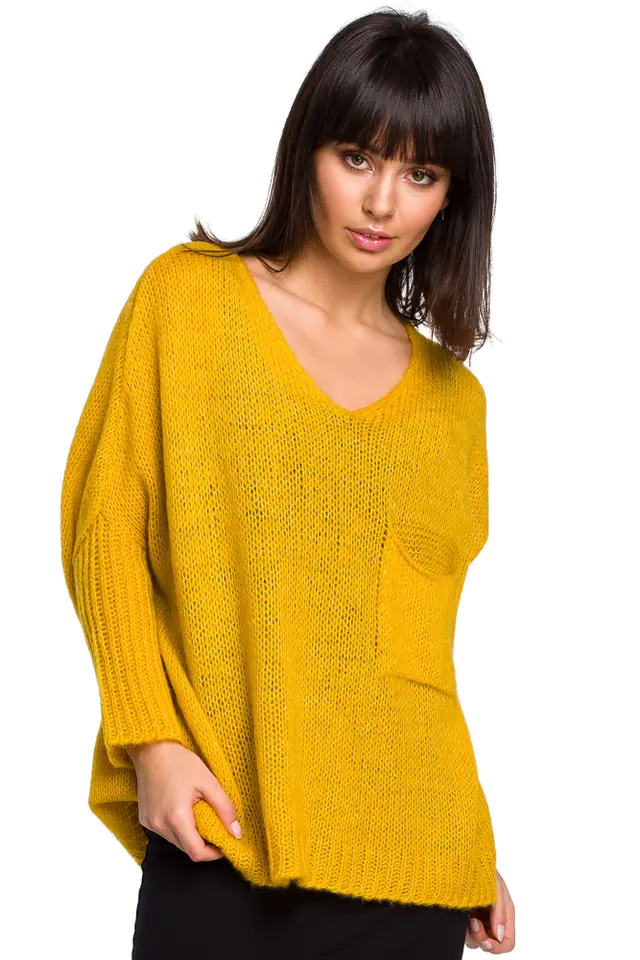 ⁨BK018 Loose sweater with pocket - honey (Yellow, size S-L)⁩ at Wasserman.eu