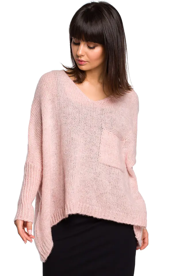 ⁨BK018 Loose sweater with pocket - pink (Pink color, size S-L)⁩ at Wasserman.eu
