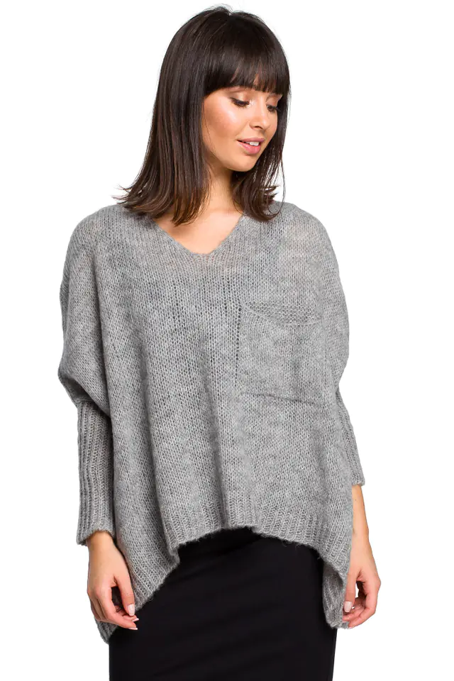 ⁨BK018 Loose sweater with pocket - grey (Grey colour, size S-L)⁩ at Wasserman.eu