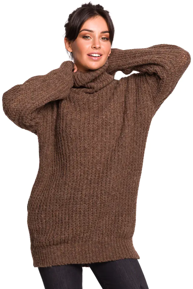 ⁨BK030 Long turtleneck sweater - caramel (Brown color, size S/M)⁩ at Wasserman.eu