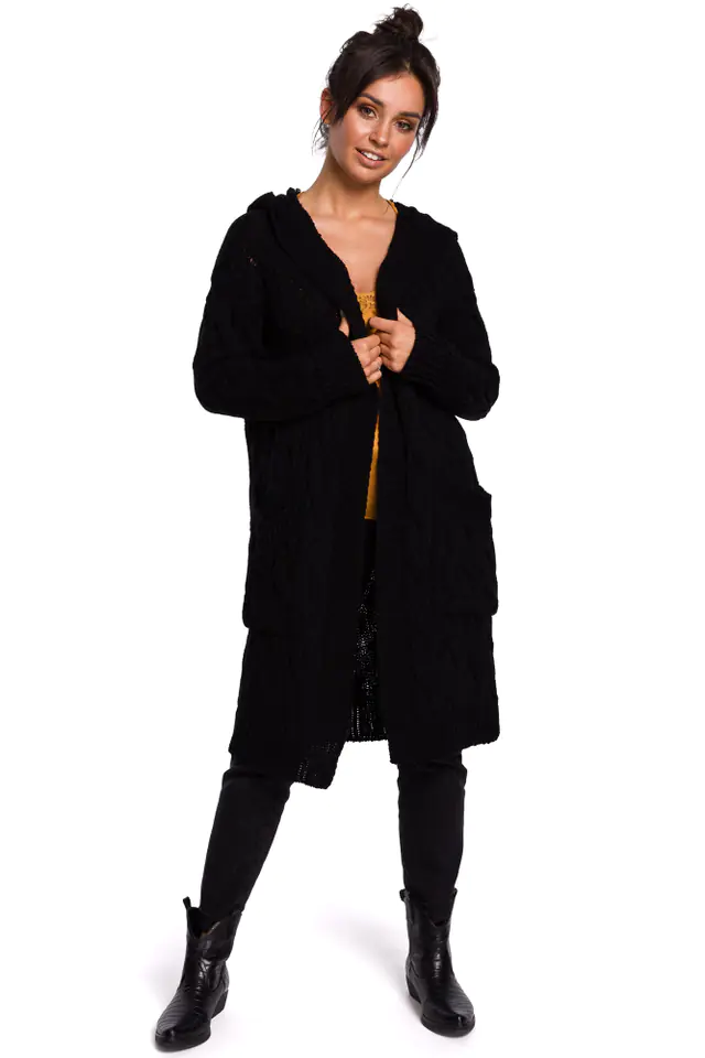 ⁨BK033 Long cardigan with braid - black (Colour black, size L/XL)⁩ at Wasserman.eu