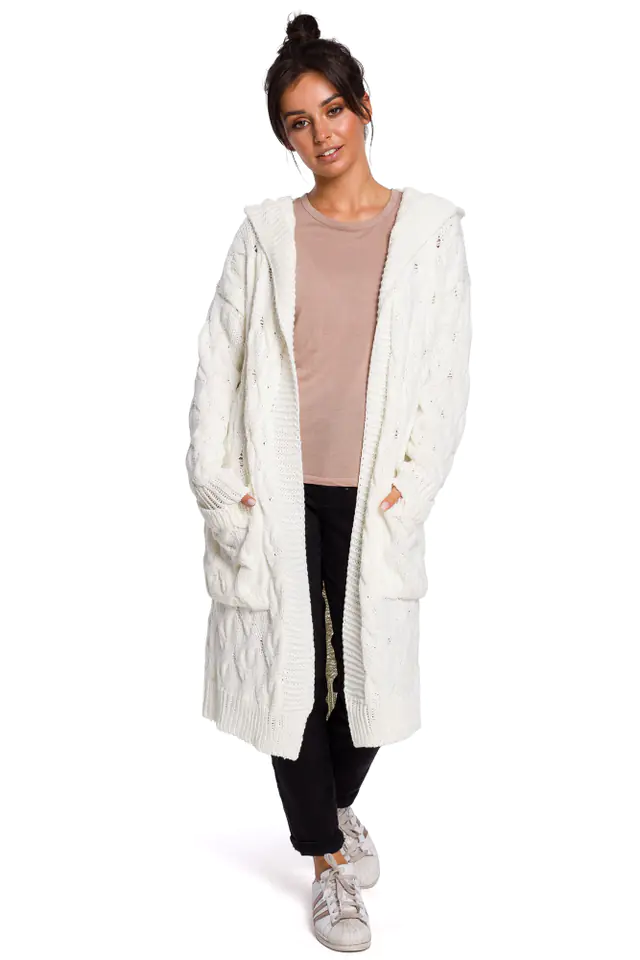 ⁨BK033 Long cardigan with braid - ecru (Colour ecru, Size S/M)⁩ at Wasserman.eu