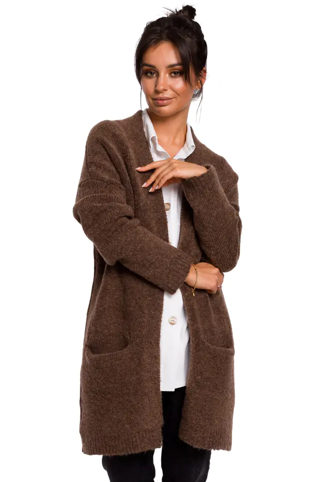 ⁨BK034 Smooth cardigan with pockets - caramel (Color: brown, size L/XL)⁩ at Wasserman.eu