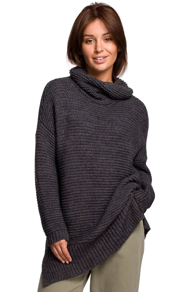 ⁨BK047 Oversize turtleneck sweater - anthracite (Graphite color, one size one-size)⁩ at Wasserman.eu