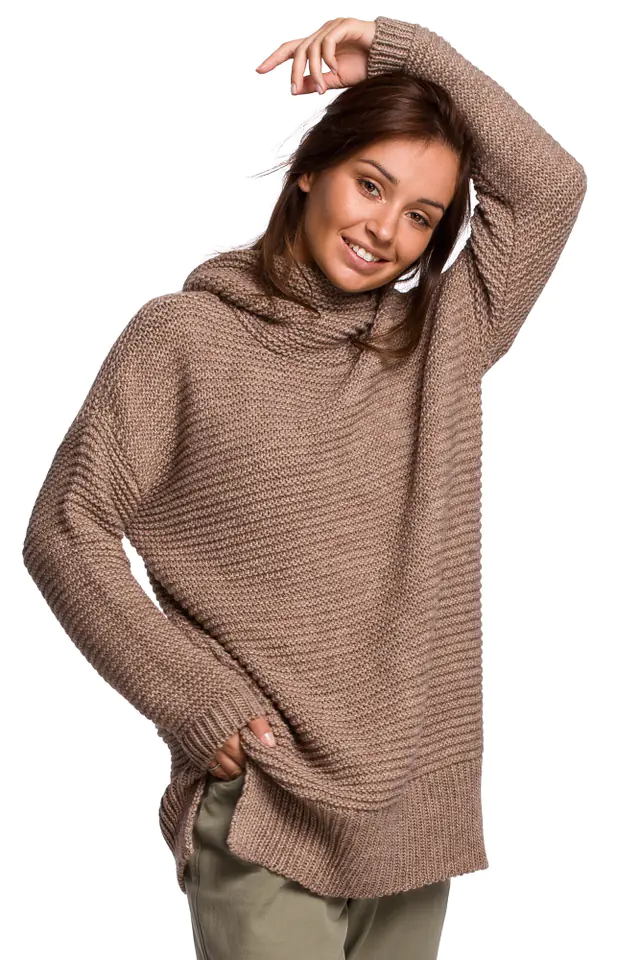 ⁨BK047 Oversize turtleneck sweater - cappuccino (color cappucino, one size one)⁩ at Wasserman.eu