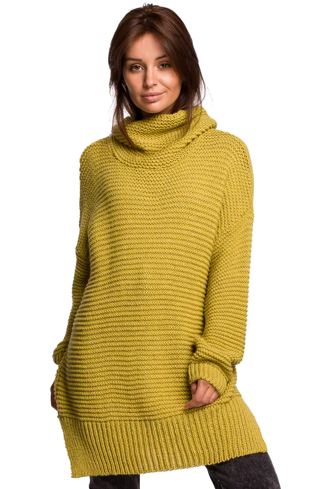 ⁨BK047 Sweter oversize z golfem - limonkowy (kolor limonkowy, rozmiar uni)⁩ w sklepie Wasserman.eu