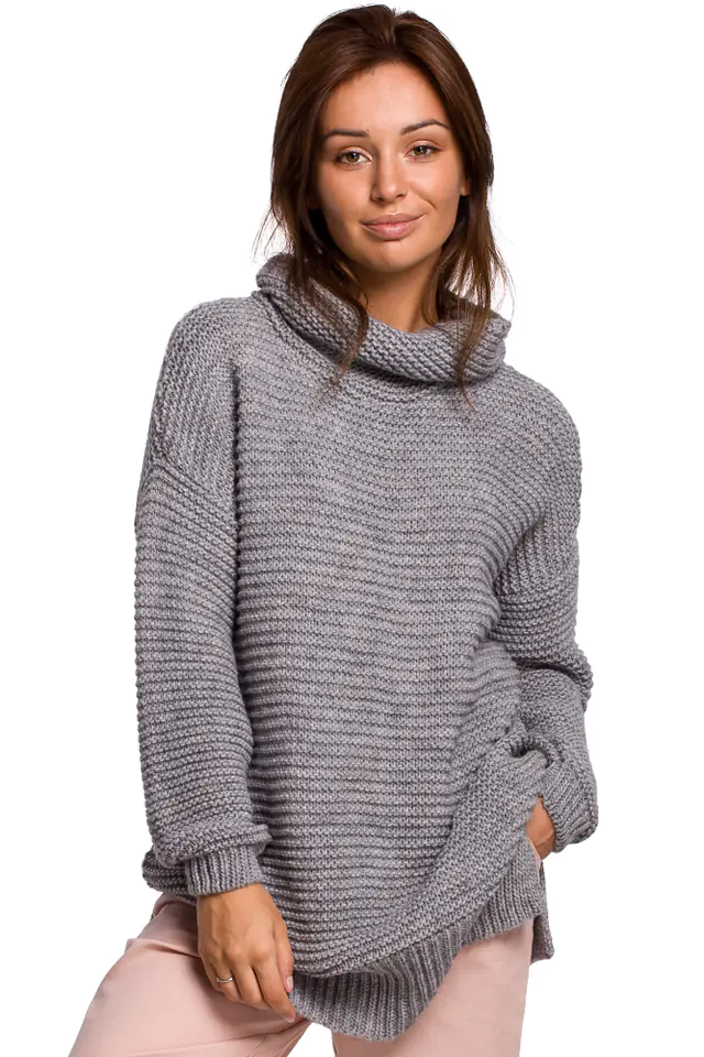 ⁨BK047 Sweter oversize z golfem - szary (kolor szary, rozmiar uni)⁩ w sklepie Wasserman.eu