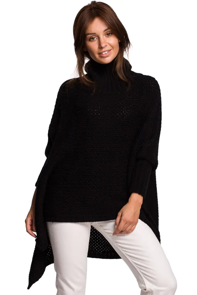 ⁨BK049 Poncho sweater with sleeves and turtleneck - black (Color: black, universal size)⁩ at Wasserman.eu