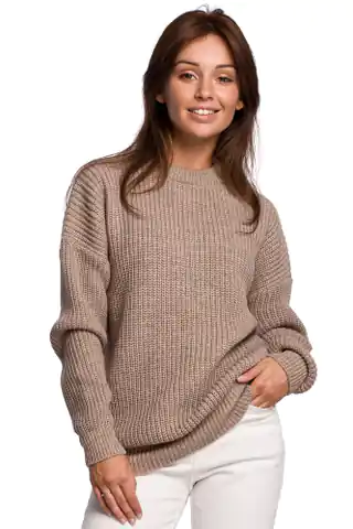 ⁨BK052 Długi sweter w prążek - cappuccino (kolor CAPPUCCINO, rozmiar L/XL)⁩ w sklepie Wasserman.eu