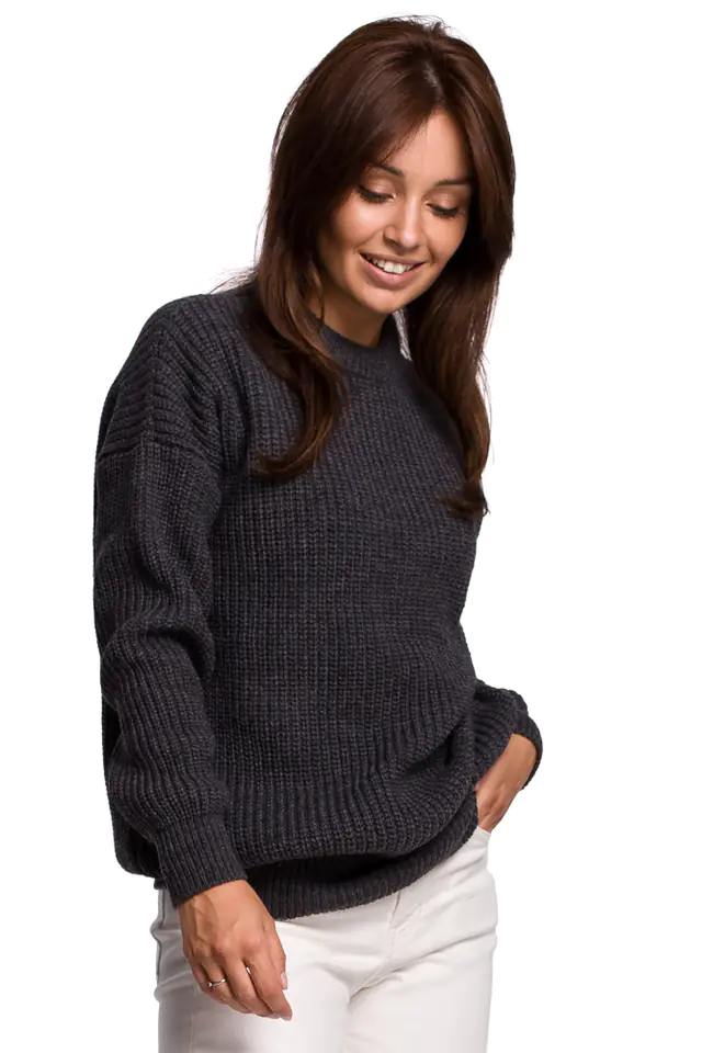 ⁨BK052 Long striped sweater - graphite (Graphite color, size L/XL)⁩ at Wasserman.eu