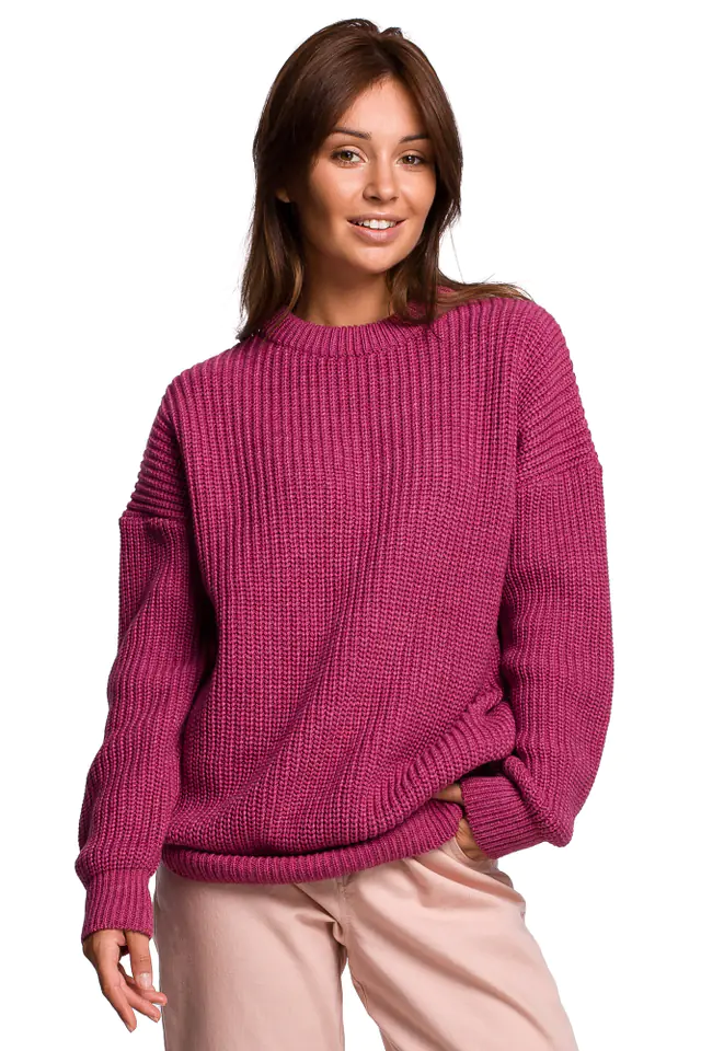 ⁨BK052 Długi sweter w prążek - wrzosowy (kolor HEATHER, rozmiar L/XL)⁩ w sklepie Wasserman.eu