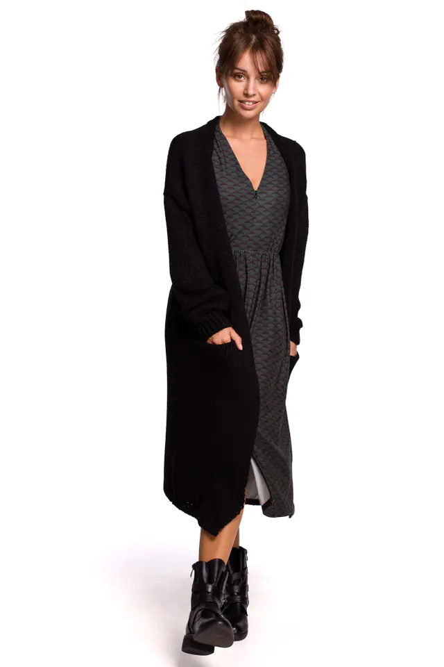 ⁨BK053 Long cardigan with pockets - black (Color: black, one size universal)⁩ at Wasserman.eu