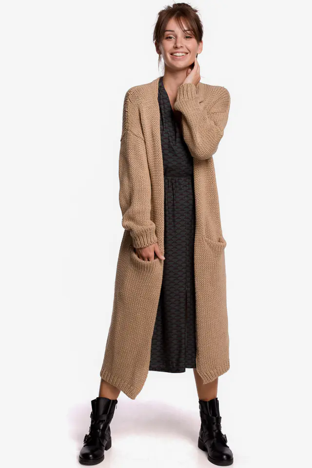 ⁨BK053 Long cardigan with pockets - camel (Colour camelli, One size one)⁩ at Wasserman.eu