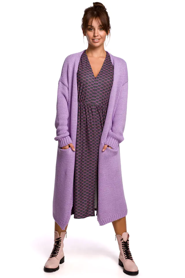 ⁨BK053 Long cardigan with pockets - lavender (Color: purple, one size fits all)⁩ at Wasserman.eu