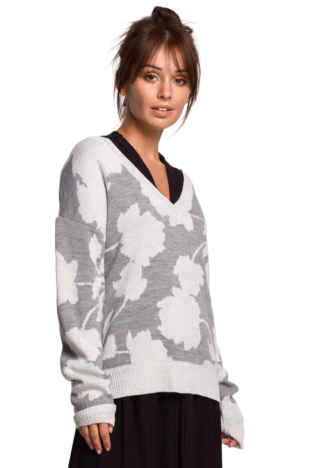 ⁨BK056 Sweter w kwiaty - model 1 (kolor model1, rozmiar L/XL)⁩ w sklepie Wasserman.eu