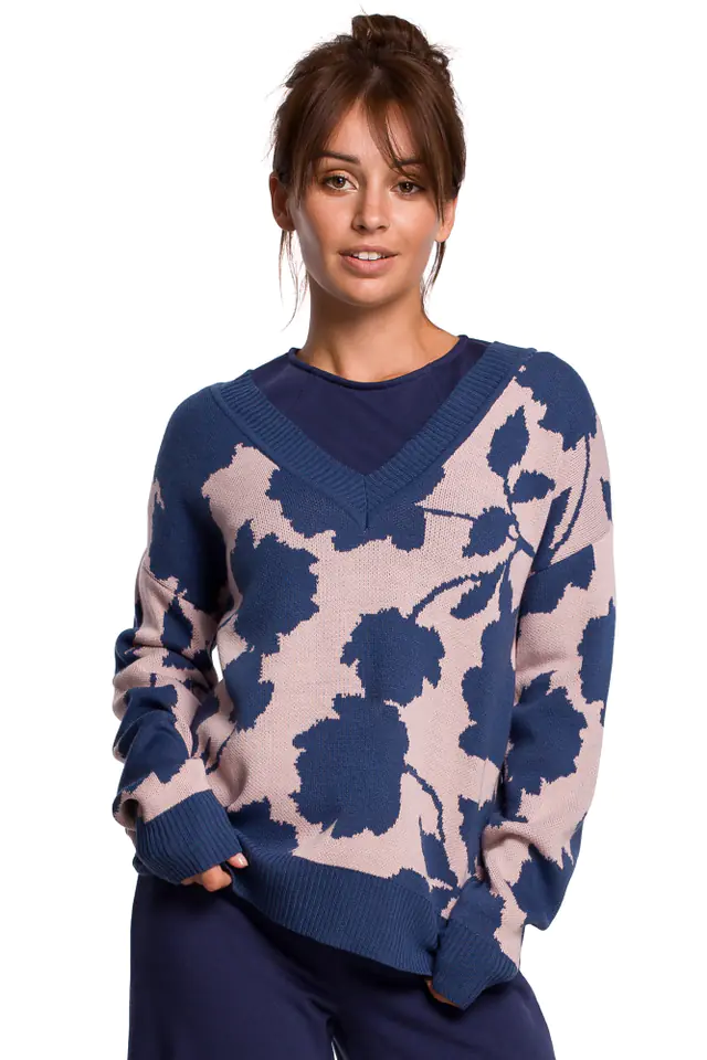 ⁨BK056 Sweter w kwiaty - model 2 (kolor model2, rozmiar L/XL)⁩ w sklepie Wasserman.eu