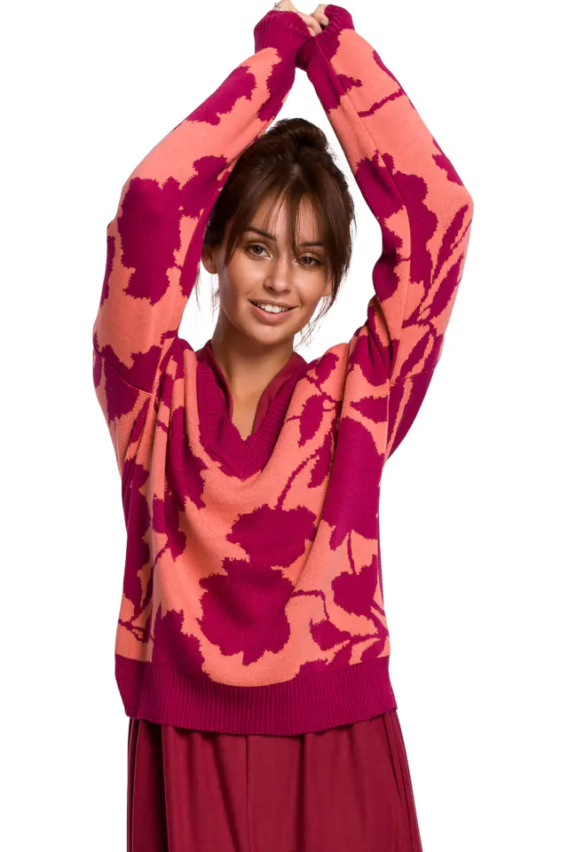⁨BK056 Sweter w kwiaty - model 4 (kolor model4, rozmiar L/XL)⁩ w sklepie Wasserman.eu