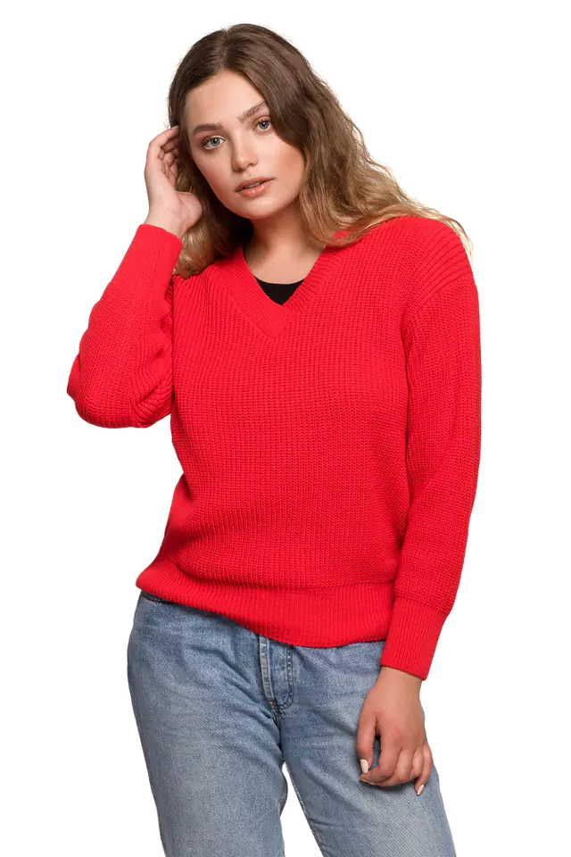 ⁨BK075 V-neck sweater - red (Red color, size L/XL)⁩ at Wasserman.eu