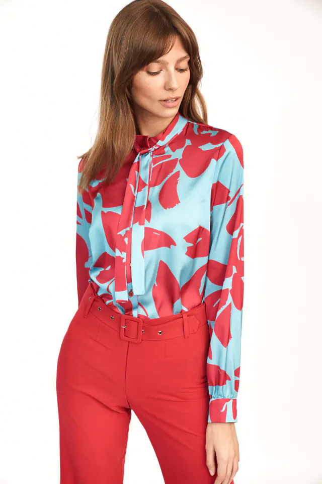 ⁨Blouse with floral fontaziem - B136 (Turquoise, size M (38))⁩ at Wasserman.eu