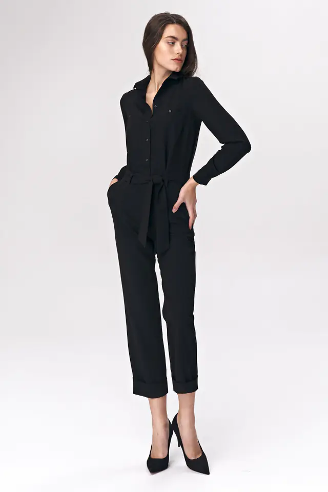 ⁨Black jumpsuit with binding - KM13 (Color: black, Size XS (34))⁩ at Wasserman.eu