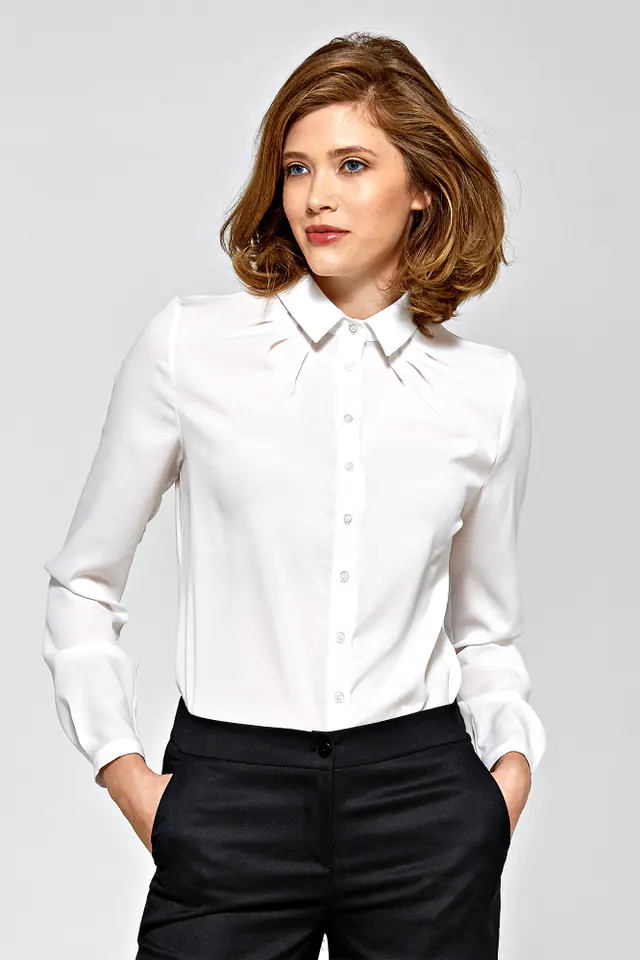 ⁨Delicate ecru blouse with ruffle at the collar - B131 (Colour ecru, Size XL (42))⁩ at Wasserman.eu