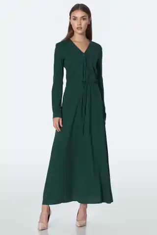 ⁨Długa sukienka  w kolorze butelkowej zieleni - S154 (kolor zielony, rozmiar 36)⁩ w sklepie Wasserman.eu
