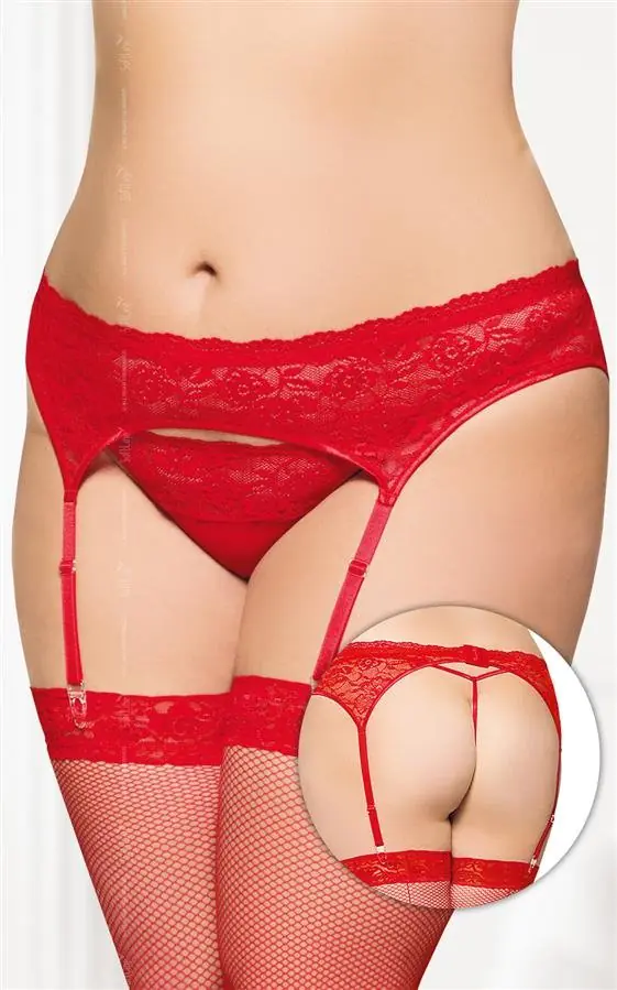 ⁨Garterbelt 3305 czerwony pas do pończoch i stringi (kolor czerwony, rozmiar 3XL)⁩ w sklepie Wasserman.eu