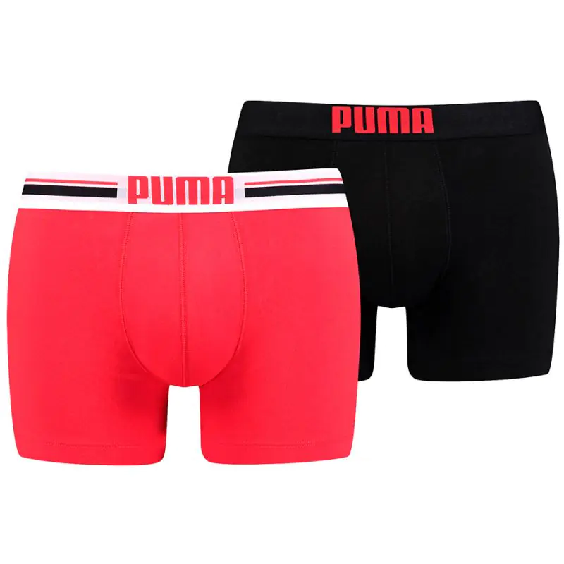 ⁨Bokserki Puma Placed Logo Boxer 2P M 906519 (kolor Czarny. Czerwony, rozmiar M)⁩ w sklepie Wasserman.eu