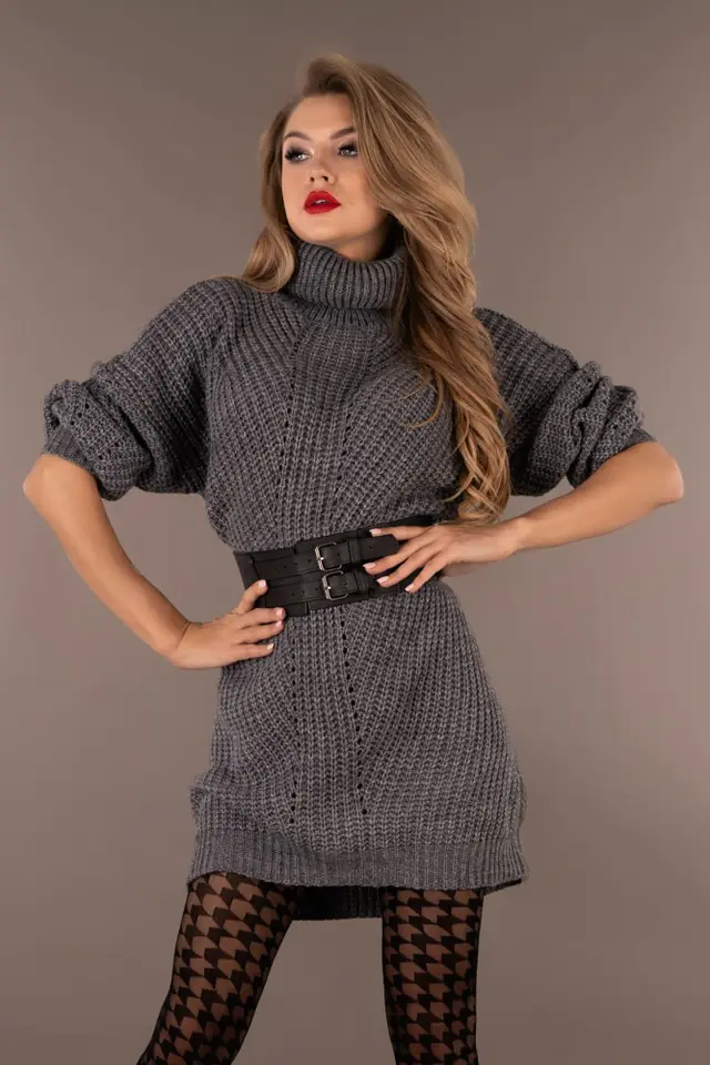 ⁨Joriana Dark Grey turtleneck sweater (grey, one size one-size)⁩ at Wasserman.eu